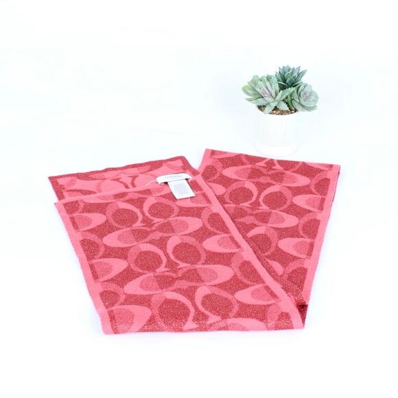 Coach signature Apricot Pink Acrylic Wool Blend Scarf - Picture 3 of 4